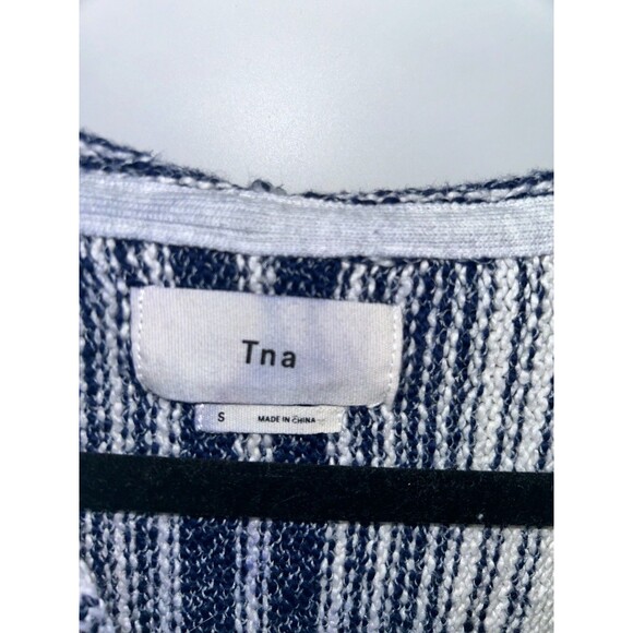 Women's Aritzia TNA Blue Cream V-neck Hooded Poncho BOHO Tunic Sweater Size S - Picture 5 of 8